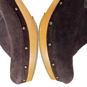 American Eagle Outfitters Suede Brown Leather Mules Clogs Sz 9 Wedge Heel Boho